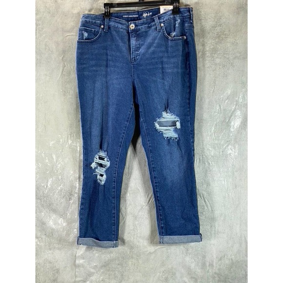 Style & Co Women's Plus Ranger Distressed Mid-Rise Curvy-Fit Girlfriend Jeans - Picture 1 of 12